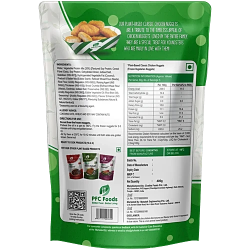 PFC Foods Plant Based Chicken Nuggets - Classic, Protein Rich, Tastes Like Chicken, 400 g Pouch - Image 2