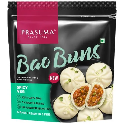 Prasuma Bao Buns - Spicy Veg, Stuffed Bread, No Preservative, Frozen, 300 g (6 pcs)